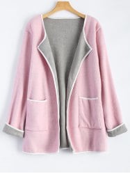 Piped Pocket Long Cardigan - Pink