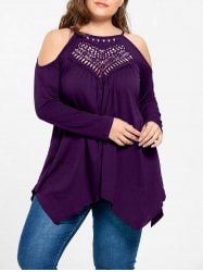 Plus Size Openwork Cold Shoulder T-shirt - Concord