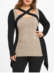 Plus Size Marled Criss Cross T-shirt - Apricot