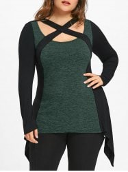 Plus Size Marled Criss Cross T-shirt - Green