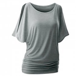 Round Collar Pure Color Bat Sleeve Blouse - Gray