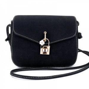 Fashion Trend Bag Lock Shoulder Messenger Bag - Black