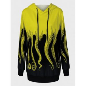 Octopus Print Plus Size Hoodie - Yellow