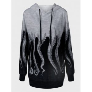 Octopus Print Plus Size Hoodie - Gray