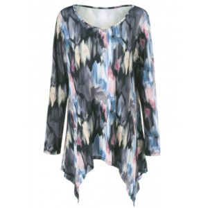 Plus Size Tie-Dye Asymmetrical Tee - Color Mix