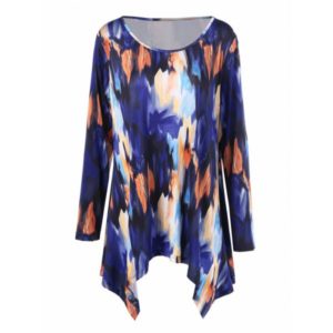 Plus Size Tie-Dye Asymmetrical Tee - Blue