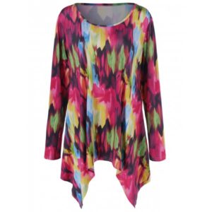 Plus Size Tie-Dye Asymmetrical Tee - Tutti Frutti