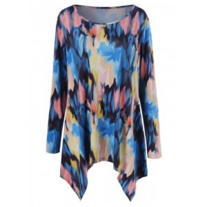 Plus Size Tie-Dye Asymmetrical Tee - Cloudy