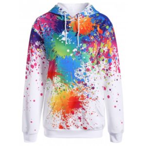 Splatter Paint Plus Size Hoodie - White