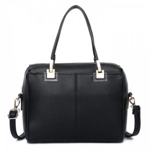 Faux Leather Metal Detailed Crossbody Bag - Black