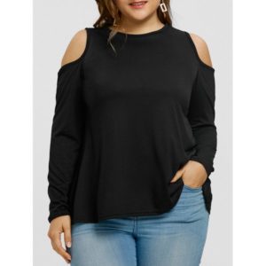 Plus Size Dolman Sleeve Open Shoulder T-shirt - Black