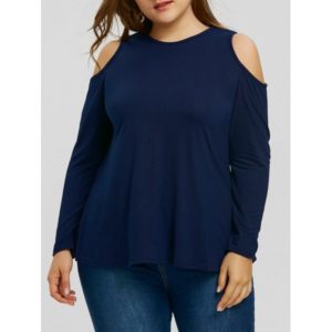 Plus Size Dolman Sleeve Open Shoulder T-shirt - Cadet Blue