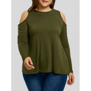 Plus Size Dolman Sleeve Open Shoulder T-shirt - Army Green