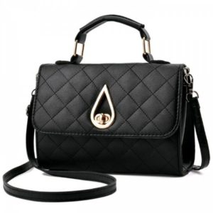 Flap Quilted Twist Lock Handbag - Black