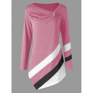 Plus Size Striped Asymmtrical Tunic Top - Pink