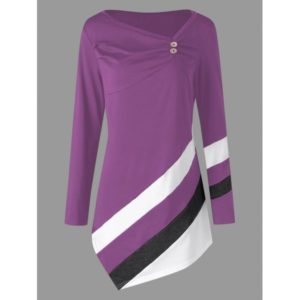 Plus Size Striped Asymmtrical Tunic Top - Purple