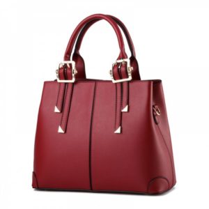 Women's Handbag Solid Faux Leather Unique Detachable Handle Versatile Bag - Wine Red