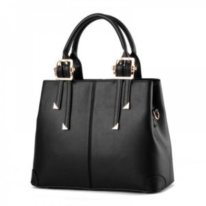 Women's Handbag Solid Faux Leather Unique Detachable Handle Versatile Bag - Black