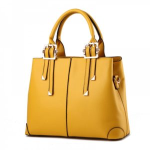 Women's Handbag Solid Faux Leather Unique Detachable Handle Versatile Bag - Yellow