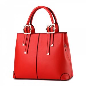 Women's Handbag Solid Faux Leather Unique Detachable Handle Versatile Bag - Red