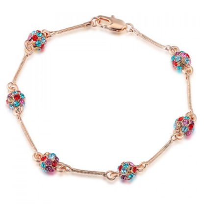 Ball Decorated Geometric Rhinestone Bracelet - Rose Gold