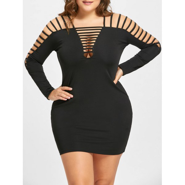 Plus Size Ladder Cutout Long Sleeve Bodycon Dress Black Big And 9854