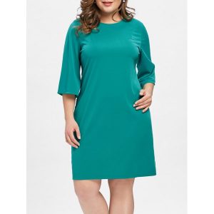 Plus Size Knee Length Tunic Dress - Green