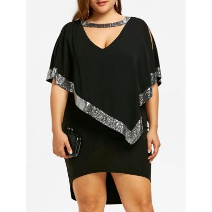 Plus Size Sequined Capelet Dress