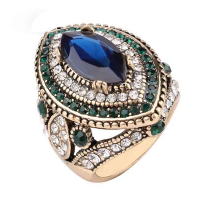 Gold-Plated Inlaid Crystal Sapphire Vintage Women's Ring