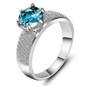 Creative Paragraph Wild Fashion Diamond Ring Zircon Ring - Lake Blue