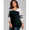 Plus Size Lace Panel V Neck T-shirt - White And Black - Image 3