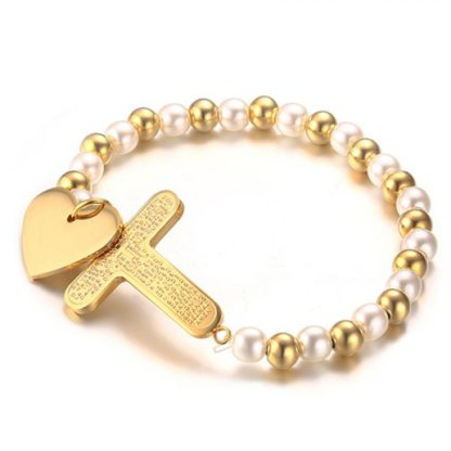 Simple Faux Pearl Cross Bead Bracelet - Image 2