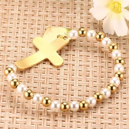 Simple Faux Pearl Cross Bead Bracelet - Image 5