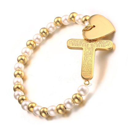 Simple Faux Pearl Cross Bead Bracelet - Image 3