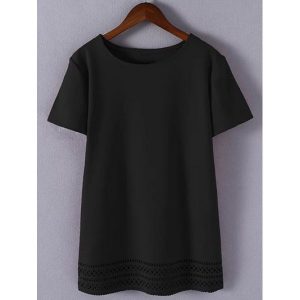 Plus Size Sweet Hollow Out T-Shirt - Black