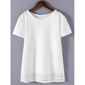 Plus Size Sweet Hollow Out T-Shirt - White