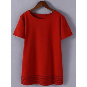 Plus Size Sweet Hollow Out T-Shirt - Red