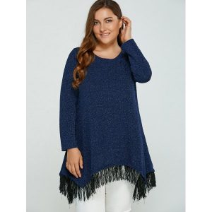 Asymmetric Gilding Fringed Blouse - Blue