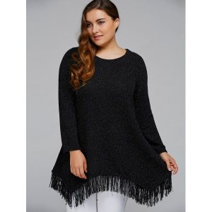 Asymmetric Gilding Fringed Blouse - Black