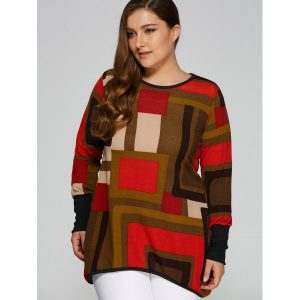 Geometric Loose Long Knitwear - Red