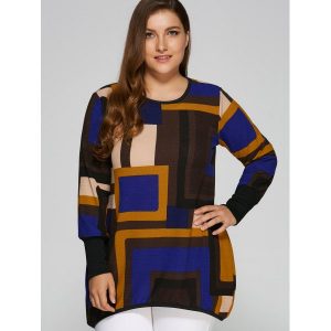 Geometric Loose Long Knitwear - Blue