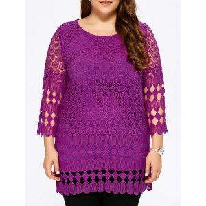 Lace Insert Plus Size Blouse - Tutti Frutti