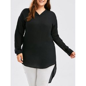 High Low Chiffon Plus Size Blouse - Black