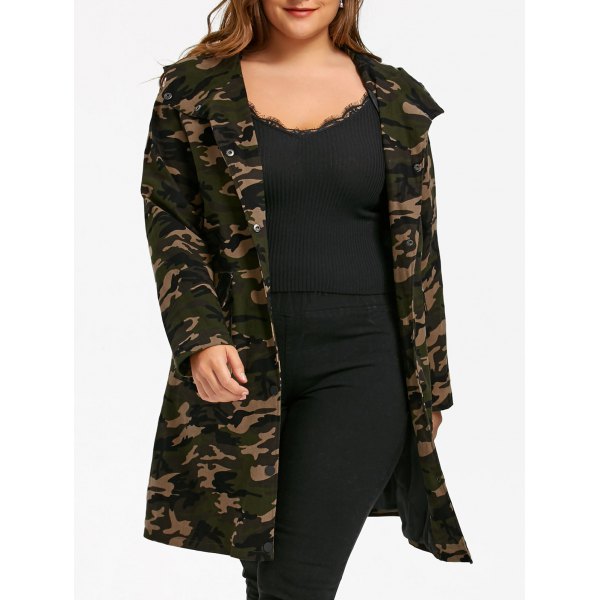 Plus Size Flap Pockets Hooded Camouflage Coat - Acu Camouflage - Big ...