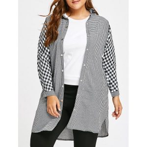 Plus Size Plaid Long Tunic Shirt - Gray