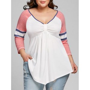 Plus Size Raglan Sleeve Empire Waist T-shirt - Pink