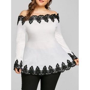 Plus Size Embroidery Off Shoulder Top - White