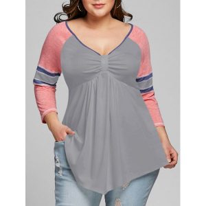 Plus Size Raglan Sleeve Empire Waist T-shirt - Gray