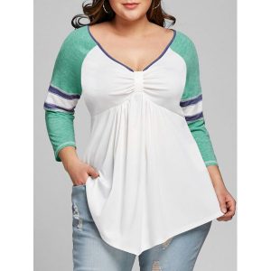 Plus Size Raglan Sleeve Empire Waist T-shirt - Green