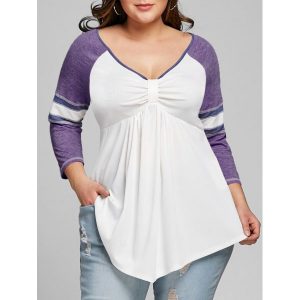 Plus Size Raglan Sleeve Empire Waist T-shirt - Purple